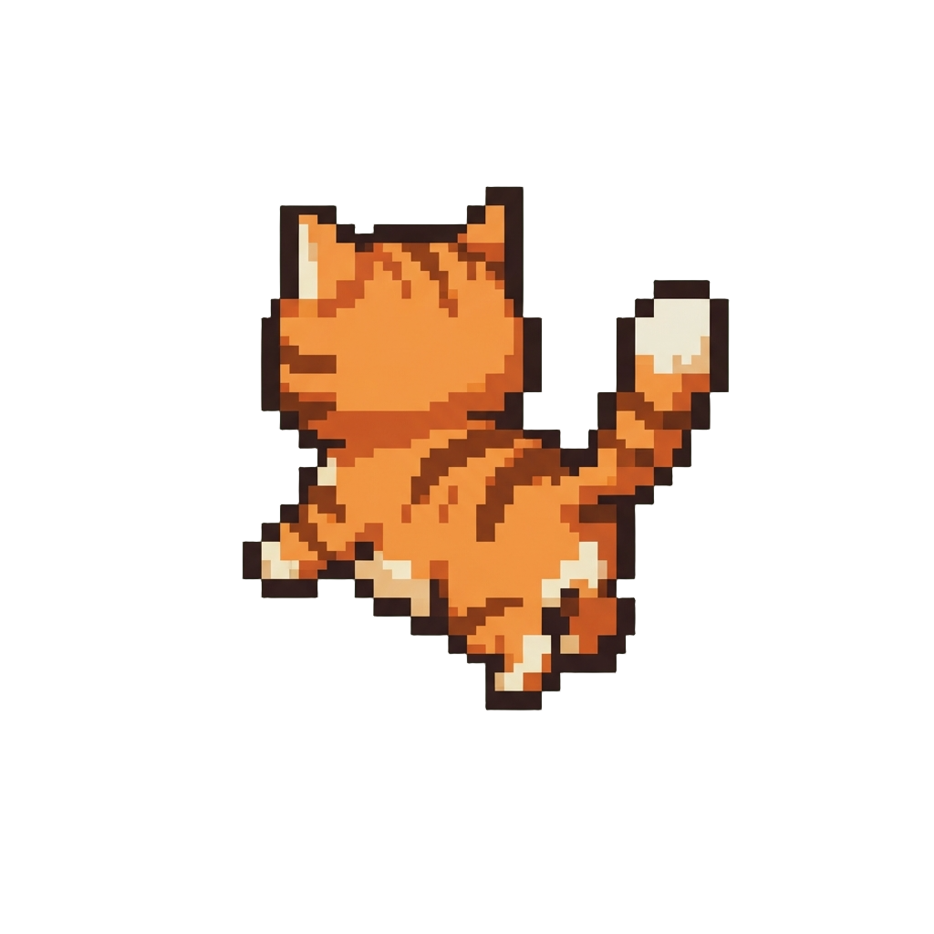 A Funny Pixel-art 8-bit Retro Cat Pixel-stepping Into the Distance