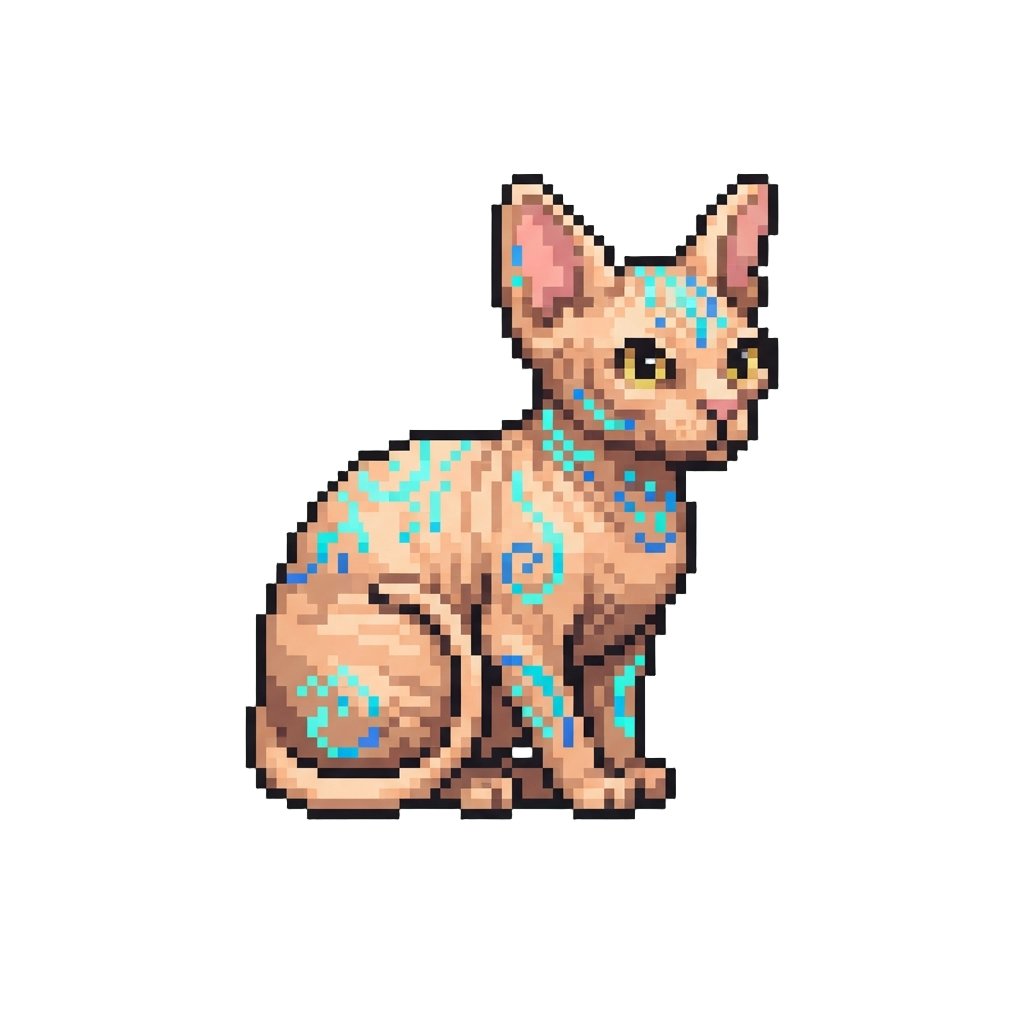 A Soft Sphynx Cat Wearing Glowing Magical Rune Tattoos
