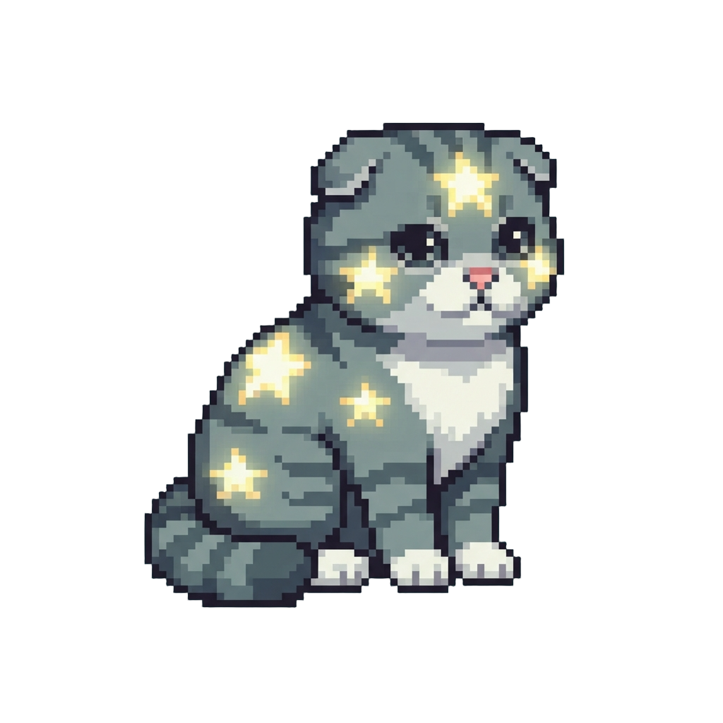 A Cute Scottish Fold Cat with Glowing Star Markings