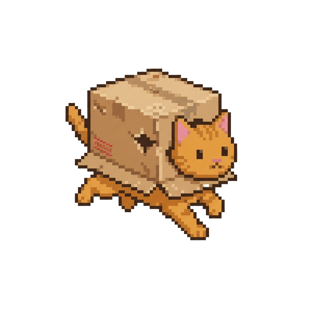 A Silly Cardboard Box Cat Running with a Box Over Its Back
