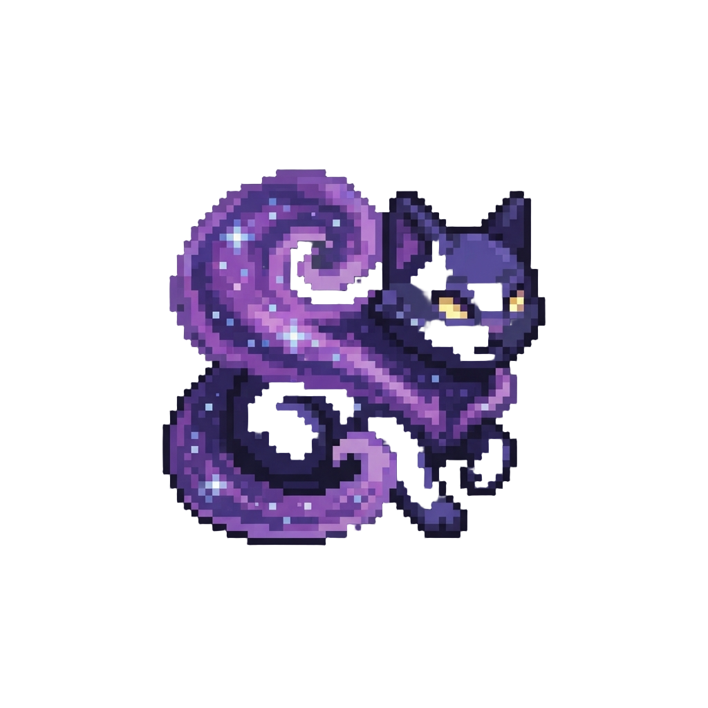 A Celestial Void Shadow Cat Swirling with Purple Nebula Mist