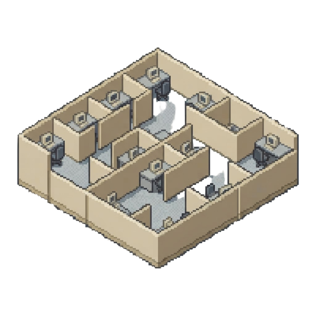 A Beige Maze of Vacant Office Cubicles