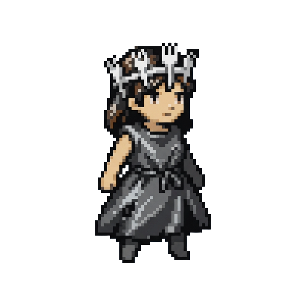 Dressed in a Trash Bag Dress with Plastic Fork Crown