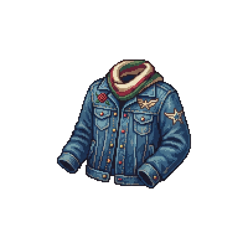 Vintage Denim Style with Embroidered Jeans Jacket and Scarf