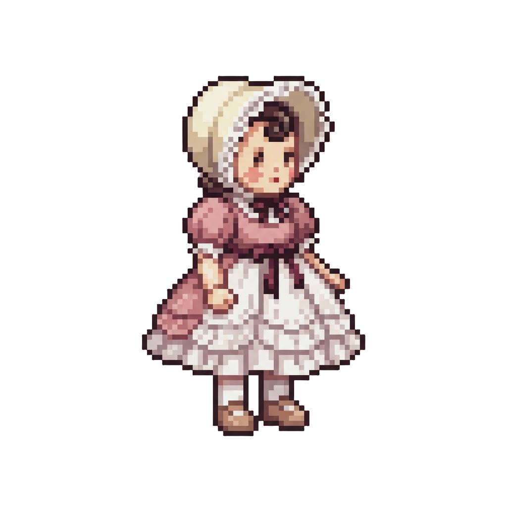 Victorian Doll Style with Delicate Lace Bonnet and Layered Petticoat