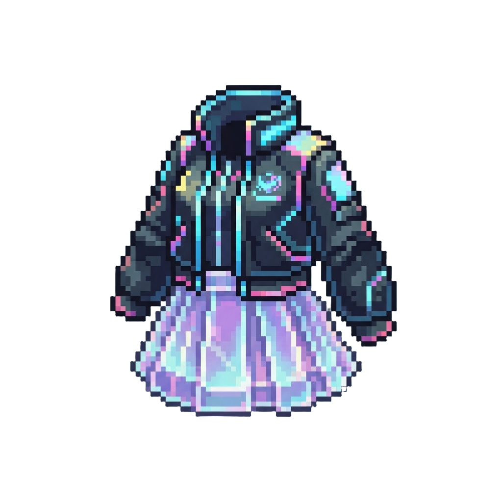 Cyberpunk Idol Style with Glowing Neon Jacket and Holographic Skirt