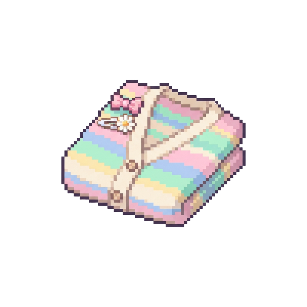 Soft Girl Style with Pastel Striped Cardigan and Hair Clips