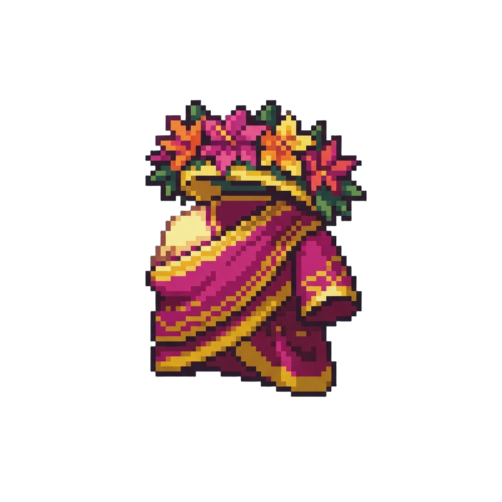 Tropical Diva Style with Exotic Flower Crown and Silk Wrap Dress
