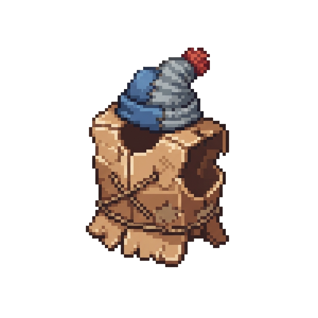 Backward Cardboard Armor with Mismatched Sock Hat