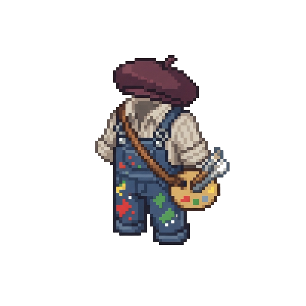 Painter Chic Style with Paint-splattered Overalls and Beret