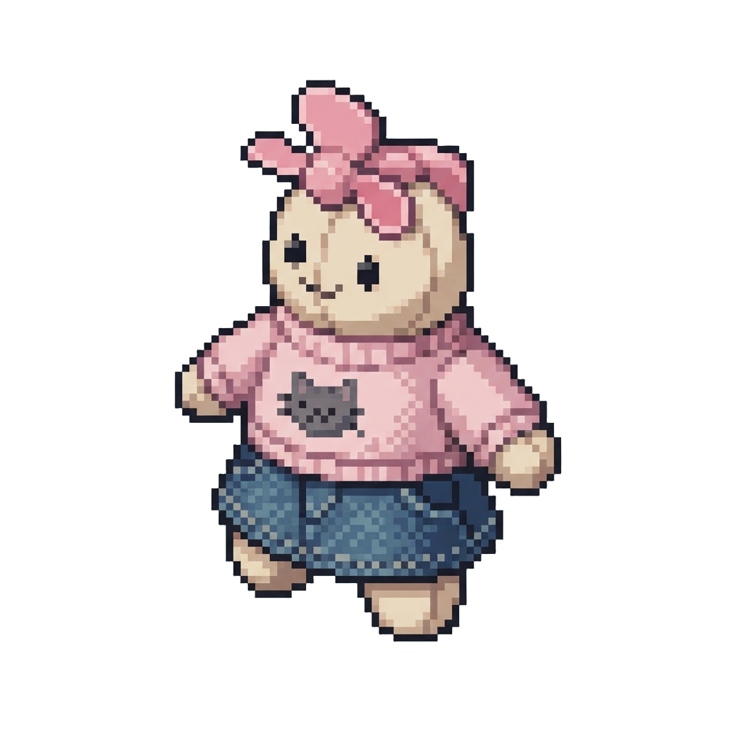 Plushie Fan Style with Cute Kitten Sweater and Denim Skirt