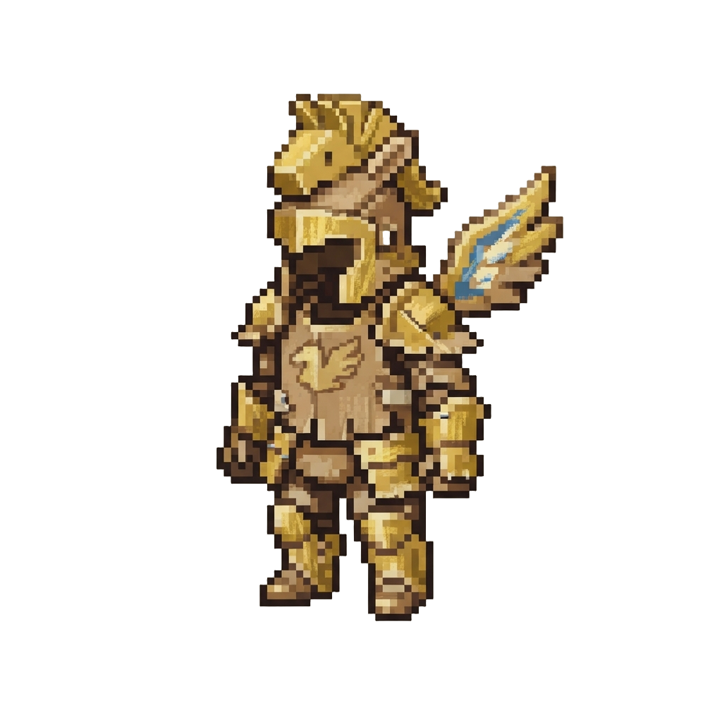 A Flimsy Cardboard Pegasus Armor Suit Painted with Gold Crayon