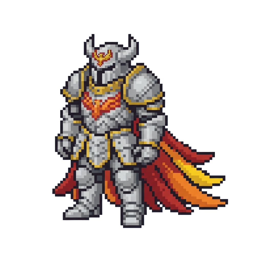 An Overly Bulky Silver Phoenix Armor Suit with Enormous Heavy Tail Feathers