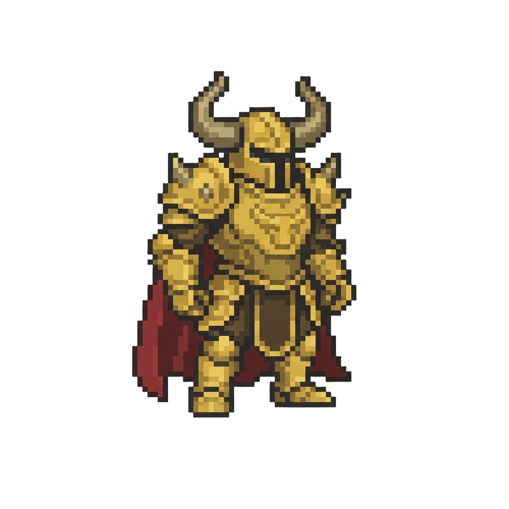 A Colossal Golden Taurus Armor Suit with Giant Clanking Horns
