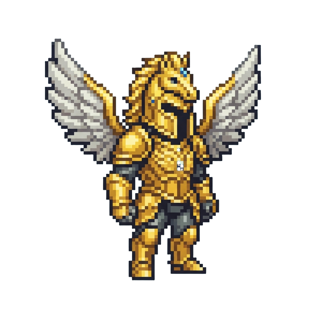 A Gleaming Golden Pegasus Armor Suit with Majestic Feather Wings