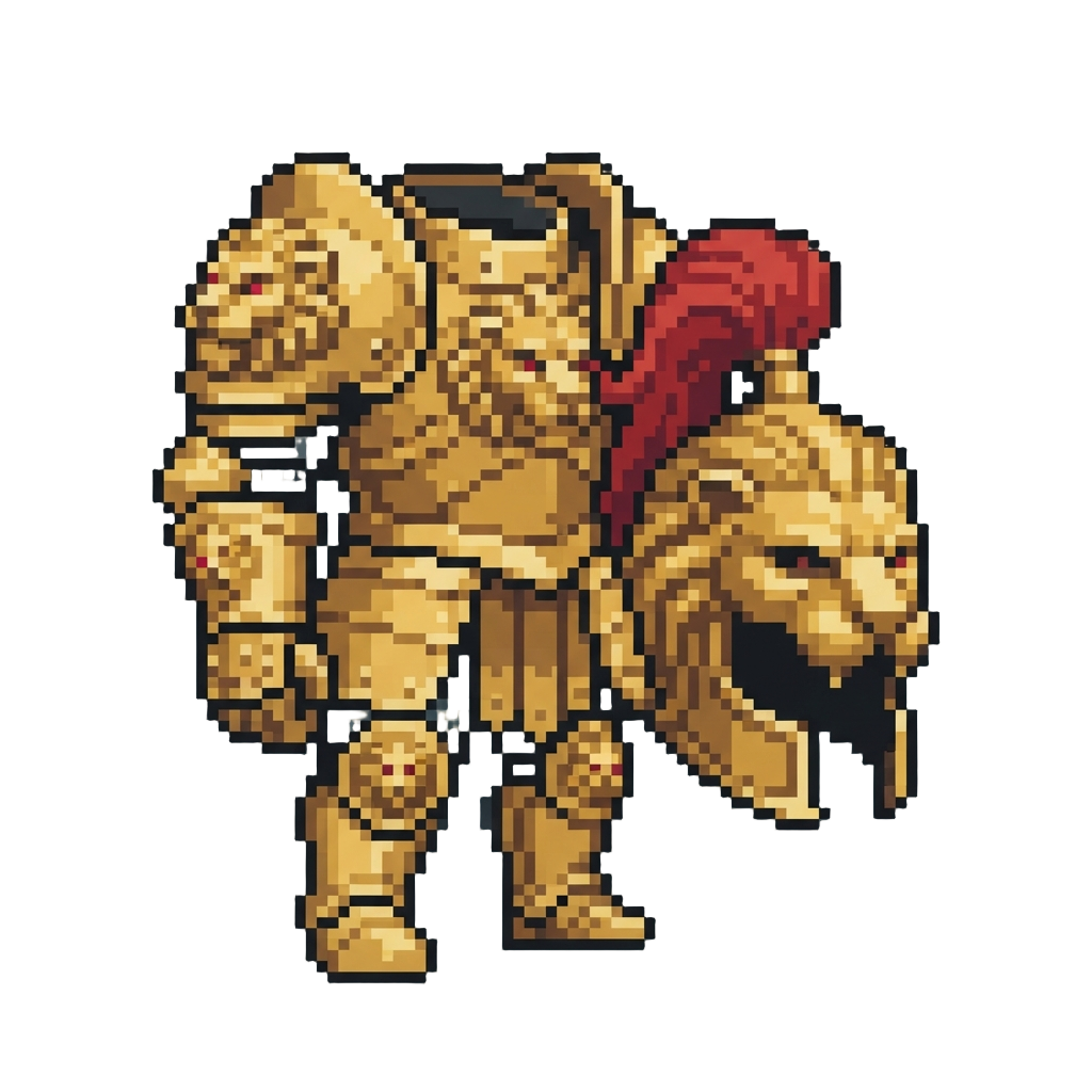 A Giant Oversized Golden Lion Armor Suit with a Huge Loose Helm