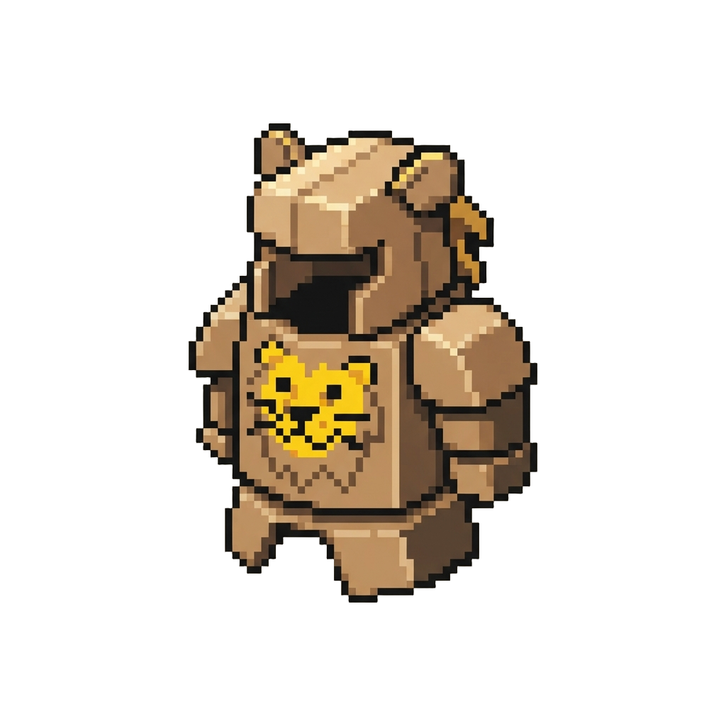A Cardboard Lion Armor Suit with a Drawn-on Lion Face