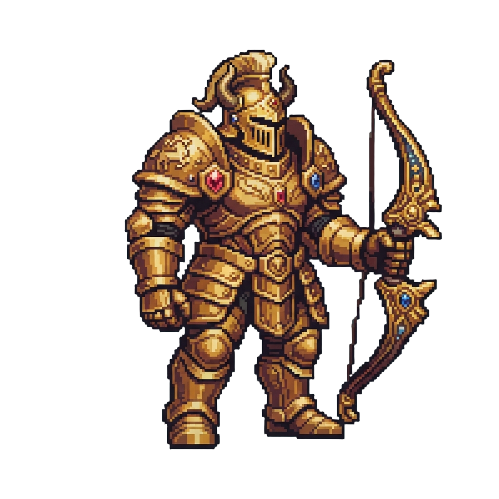 A Huge Heavy Golden Sagittarius Armor Suit with a Giant Unliftable Bow
