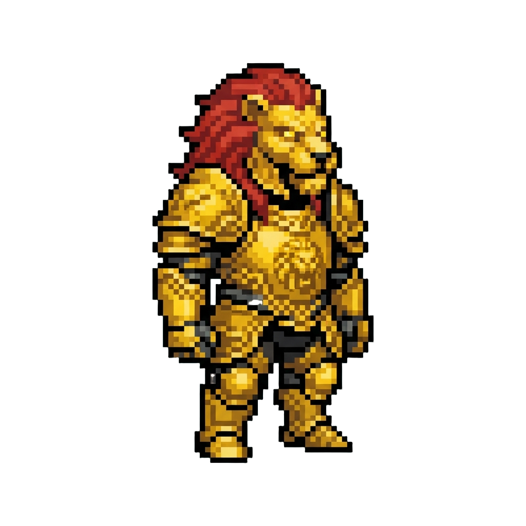 A Radiant Golden Lion Armor Suit with a Ferocious Lion Head Helm
