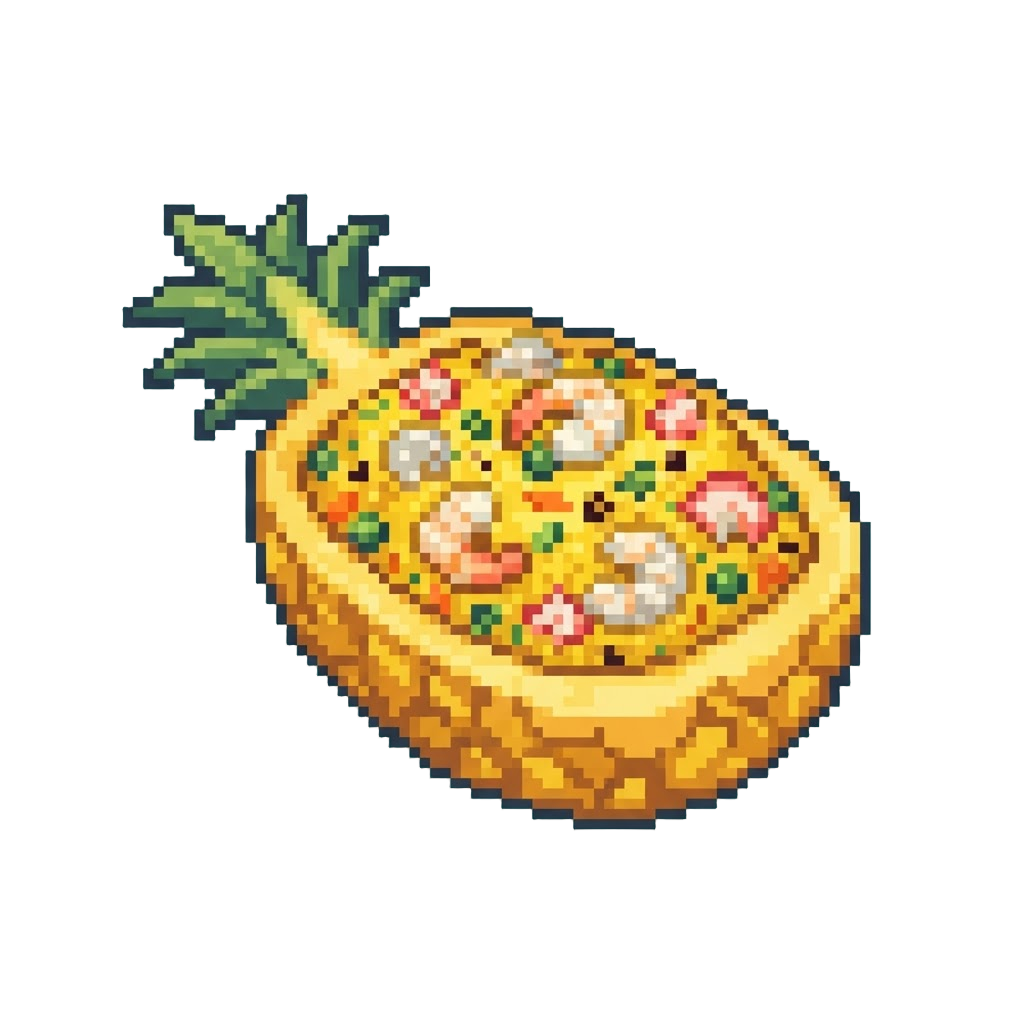 Pineapple Seafood Fried Rice with Bright Yellow Turmeric