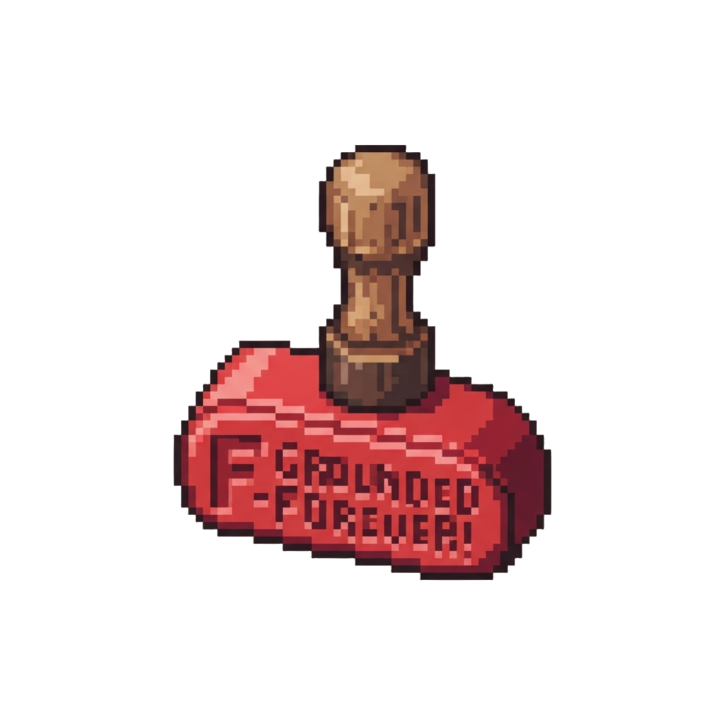 A Giant Red 'f - Grounded Forever!' Stamp