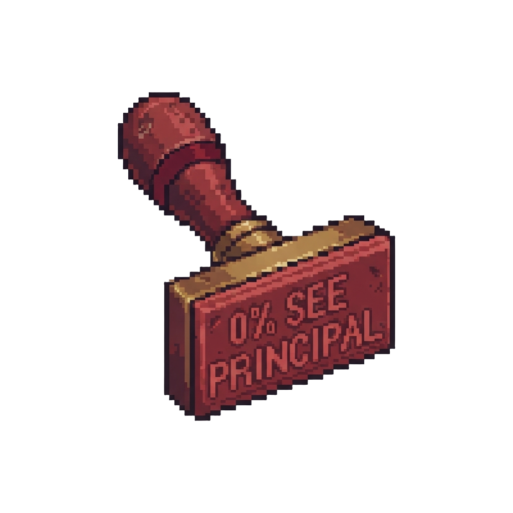 A Dark Red '0% See Principal' Stamp