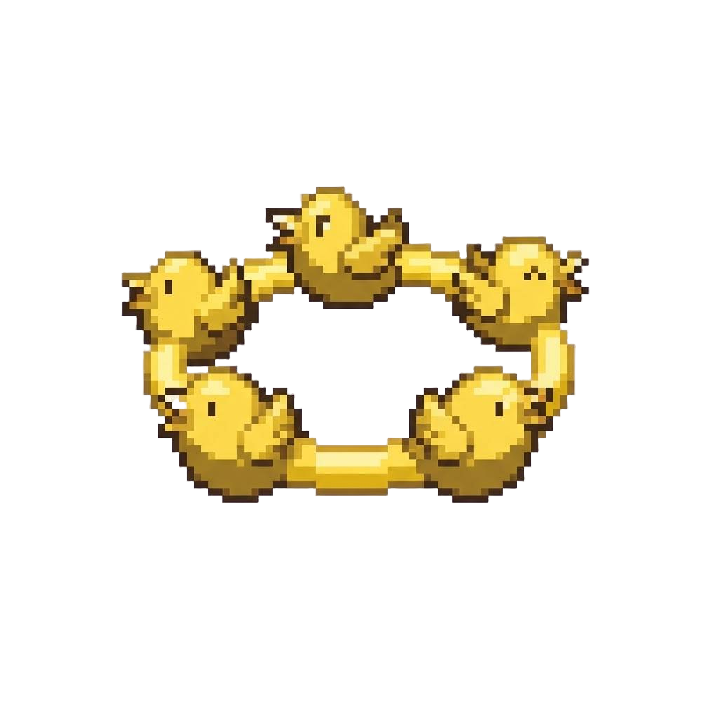 A Floating Halo of Golden Chirping Cartoon Birds
