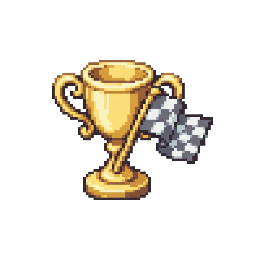A Glowing Golden Trophy Fluttering with Checkered Flags