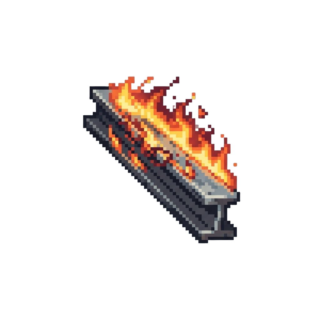 A Dropping Steel Girder Wrapped in Flames