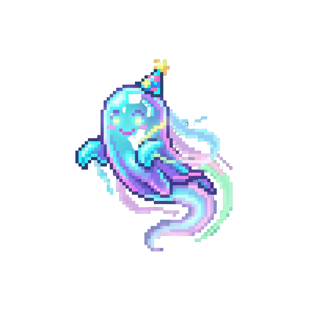 A Neon Cyberpunk Party Ghost with Pastel Glowing Trail