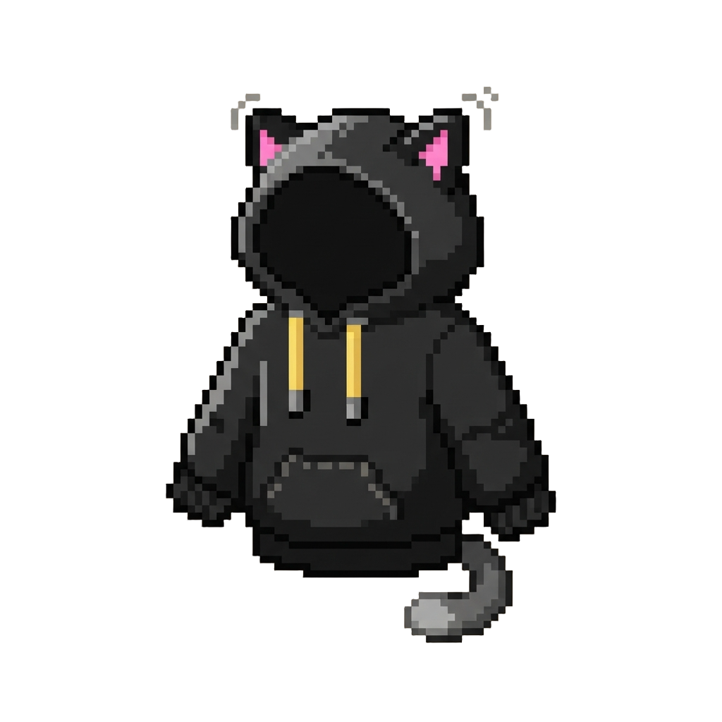 A Tiny Fluffy Black Cat Hoodie with Twitching Ears and a Felt Tail