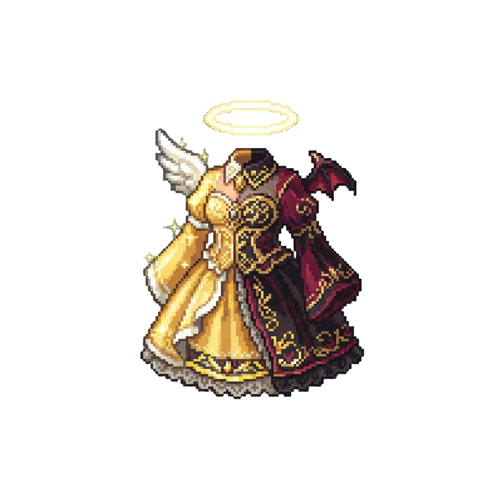 A Sparkling Golden Angel-demon Dual Royal Dress with Glowing Halo