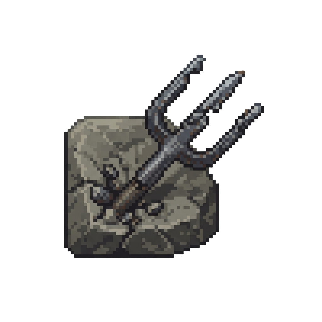 A Shredded Pitchfork Head Buried in Stone