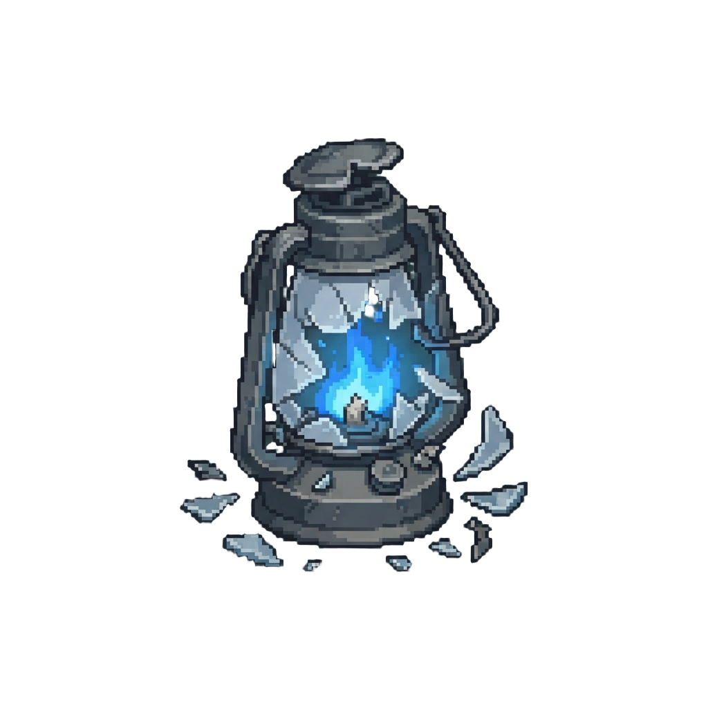 A Shattered Lantern Leaking Blue Flame