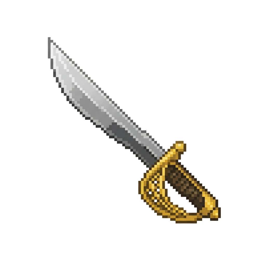 A Sharp Steel Cutlass with a Gilded Basket Hilt