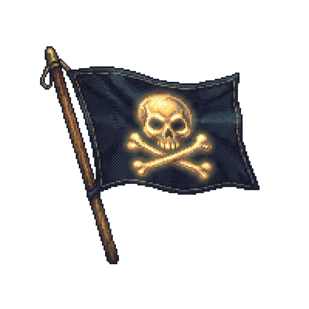 An Embroidered Jolly Roger Flag with Glowing Skull