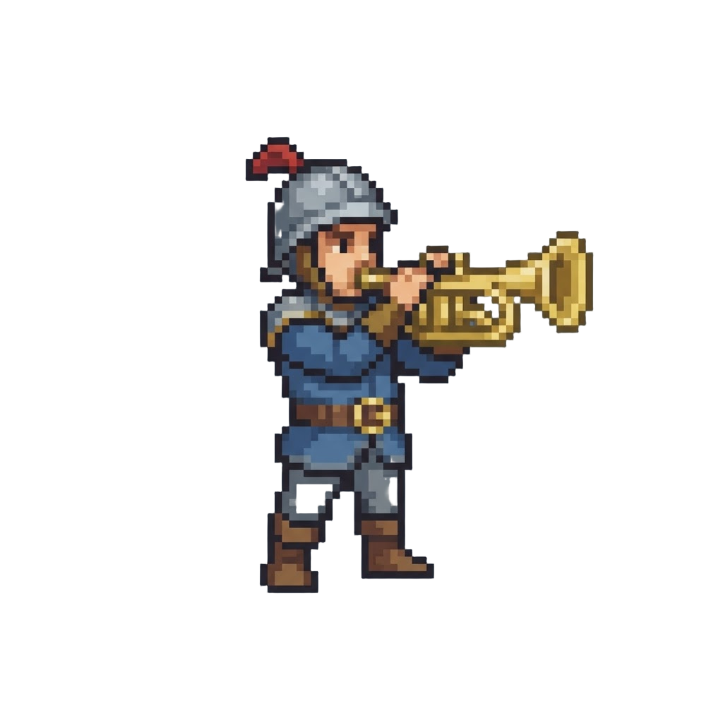 A Guard Blowing a Brass Trumpet