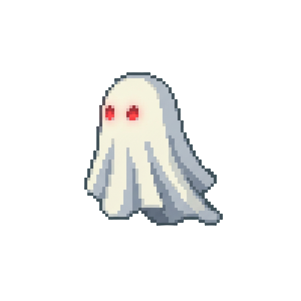 A Classic White Bedsheet Ghost with Glowing Red Eyeholes