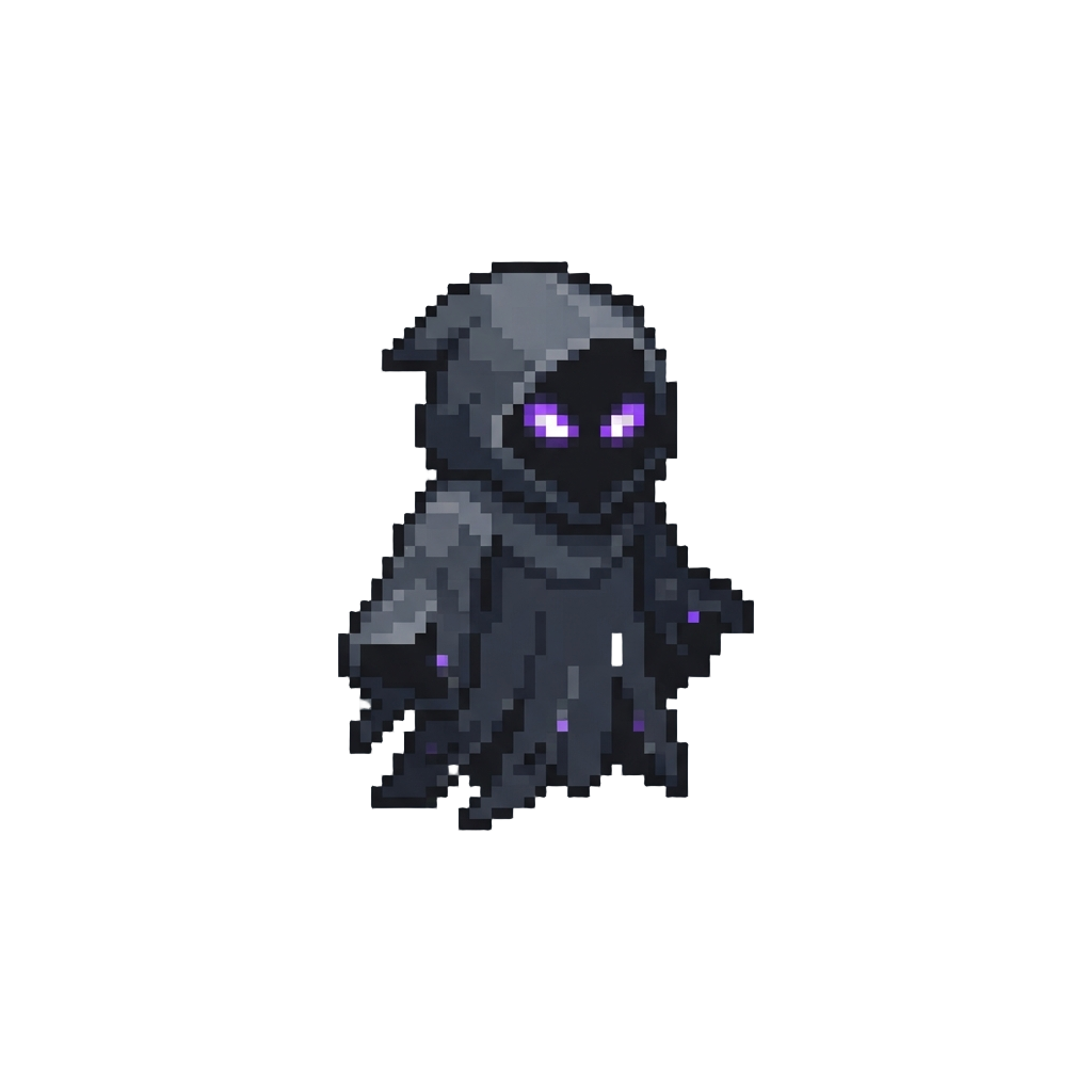 A Spooky Shadow-phantom Robe with Glowing Violet Eyes