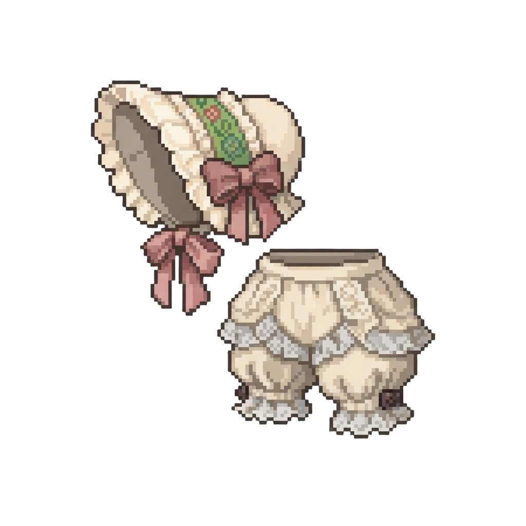 A Frilly Victorian Bonnet and Bloomers Outfit