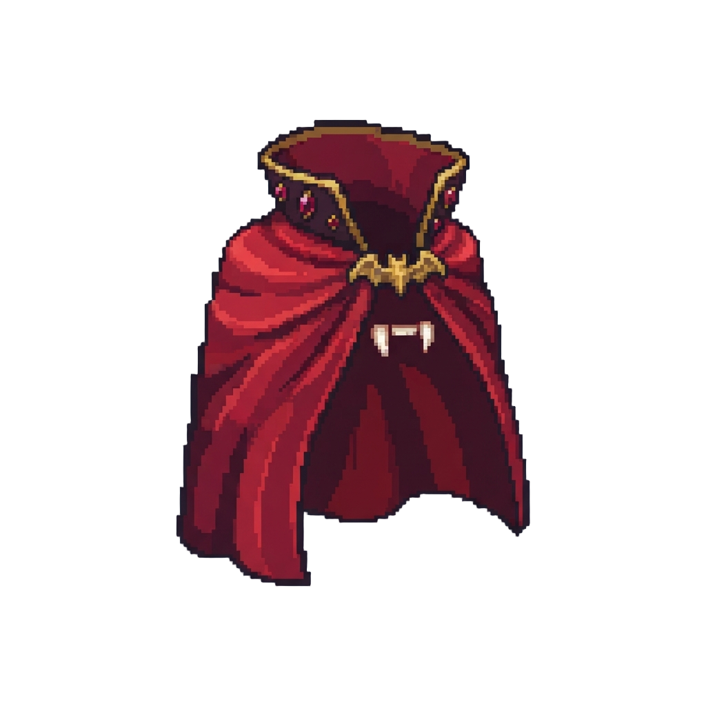 A Glowing Crimson Vampire Lord Cape and Tiny Fangs