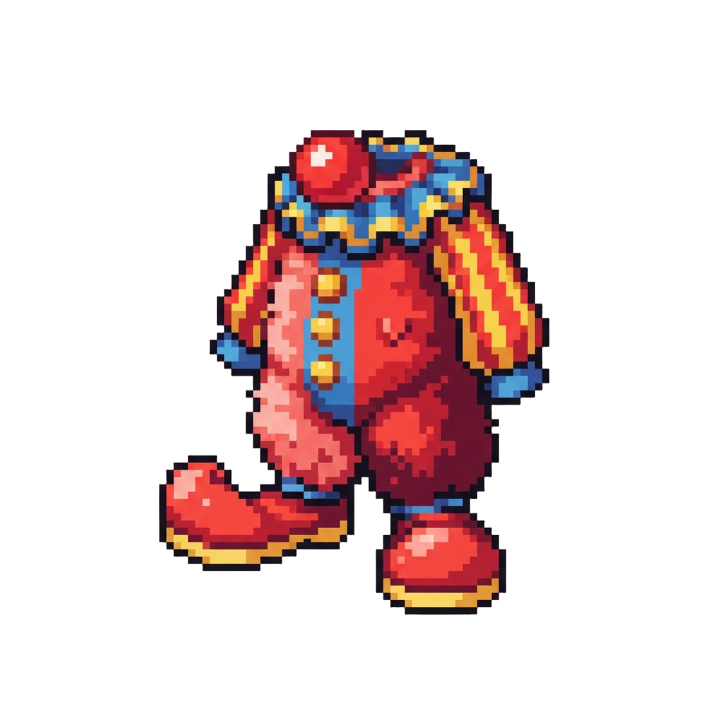 A Fluffy Clown Suit with Giant Floppy Shoes and Red Nose