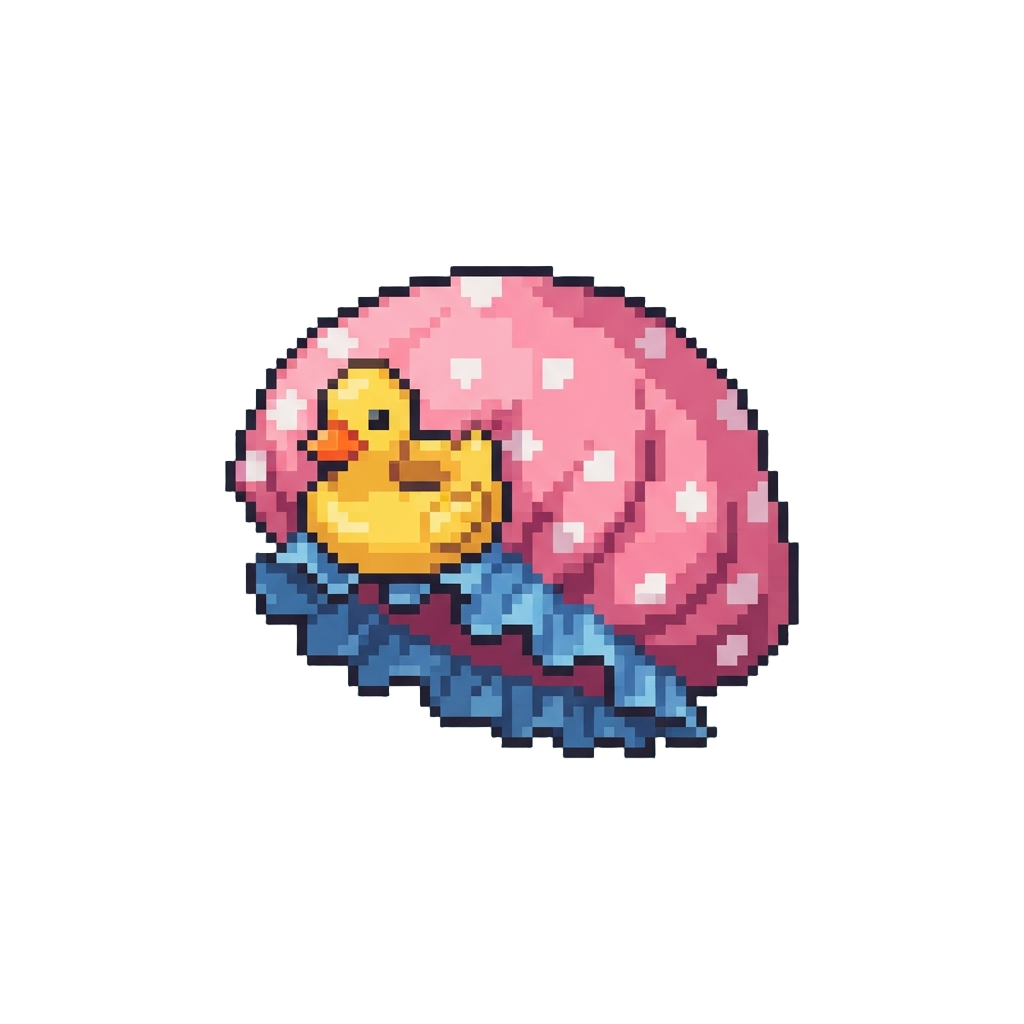 A Polka-dot Shower Cap and Rubber Ducky Inner Tube
