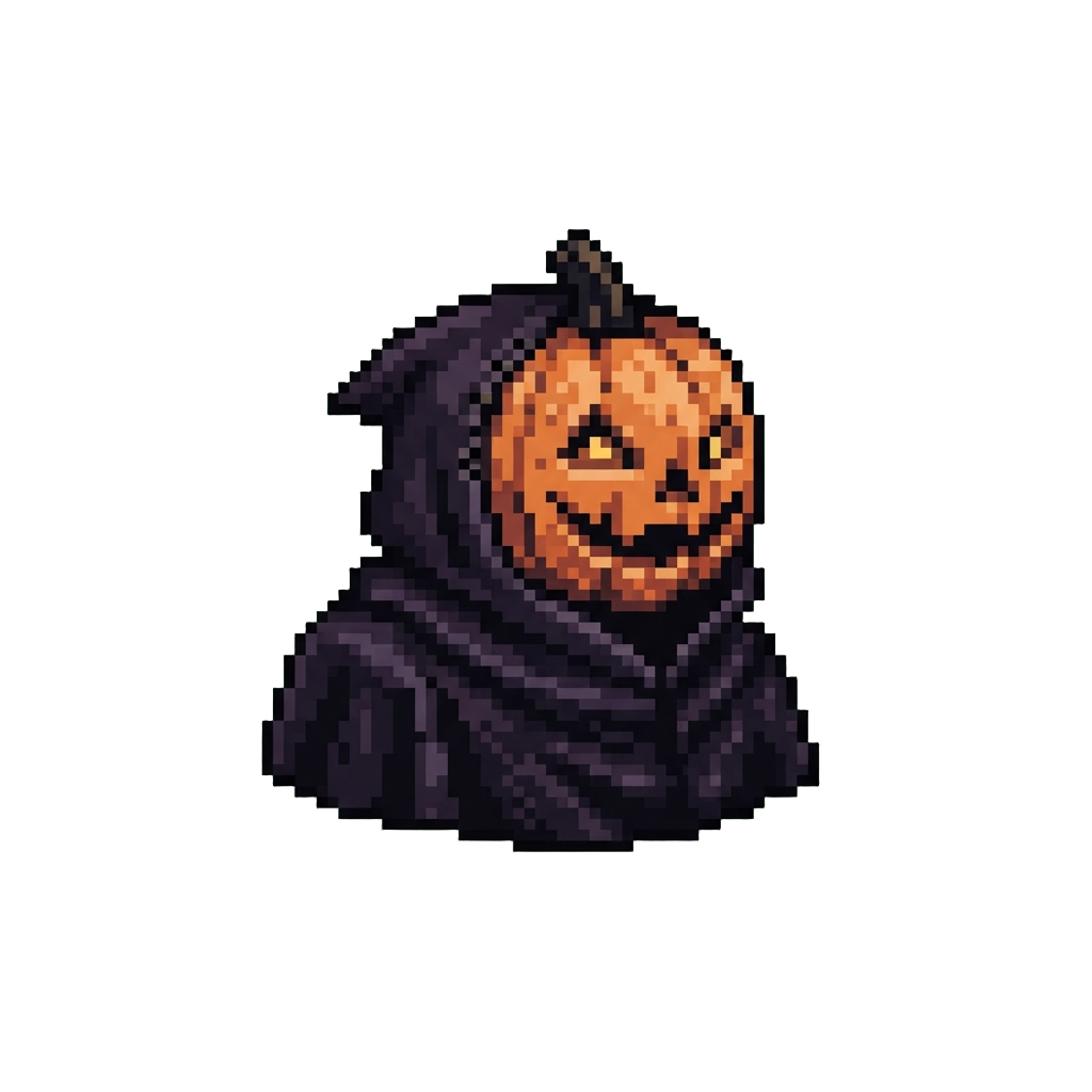 A Creepy Pumpkin-head Mask with a Dark Velvet Cloak