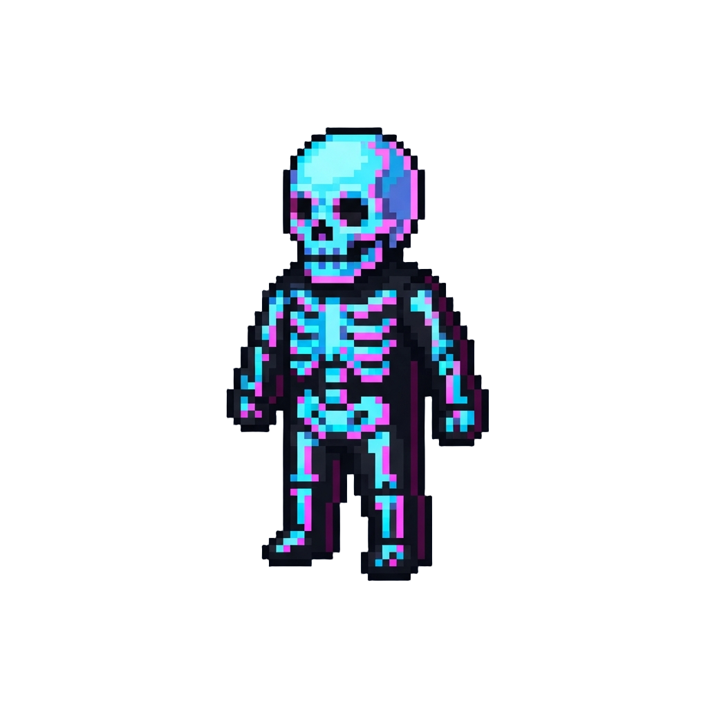 A Glowing Neon Skeleton Jumpsuit with Skull Mask
