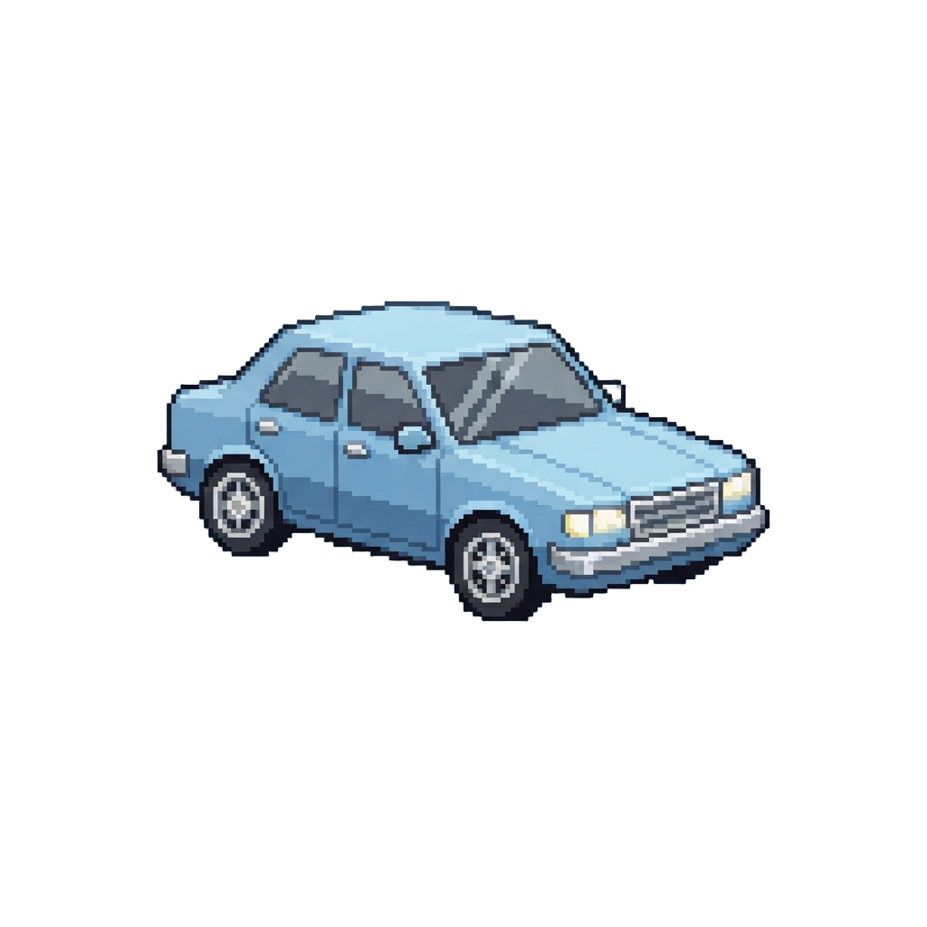 A Retro Pastel Sedan with Chrome Wheels