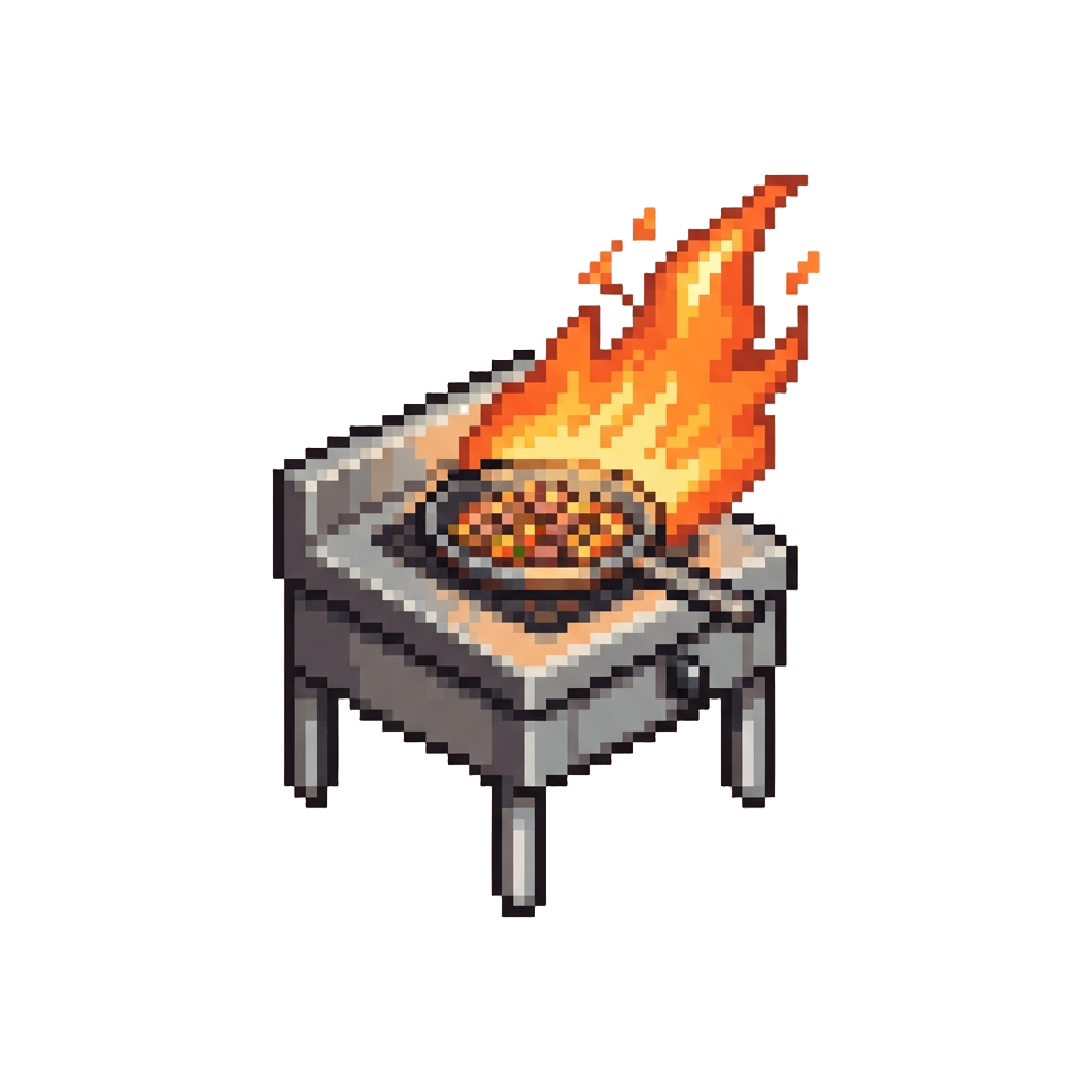A Flambé Chef Station Flare-up