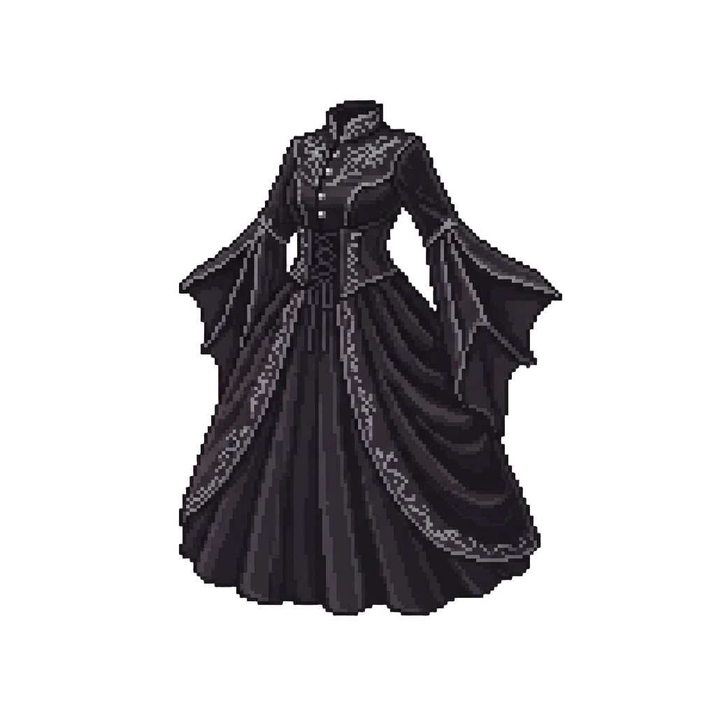 A Gothic Black Velvet Gown with Dramatic Batwing Sleeves