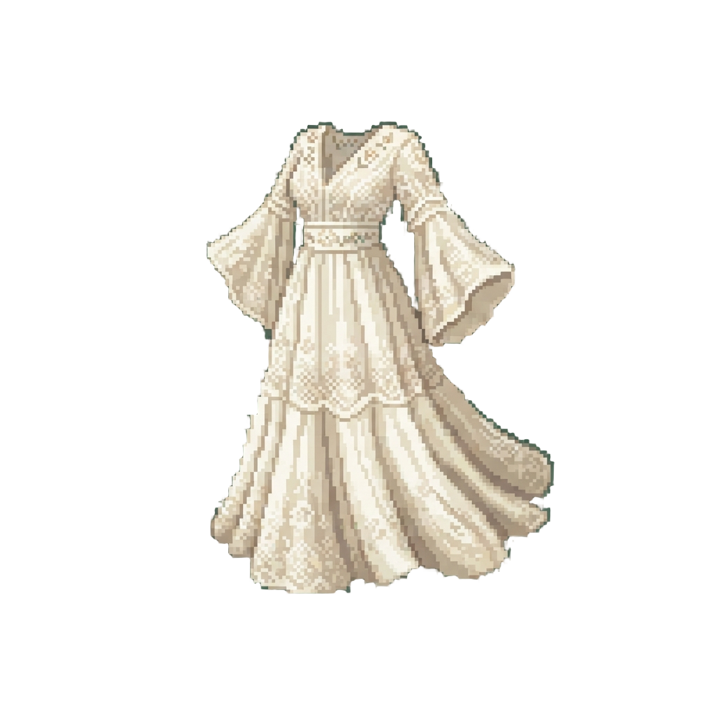 A Dreamy Bohemian Lace Gown with Bell Sleeves