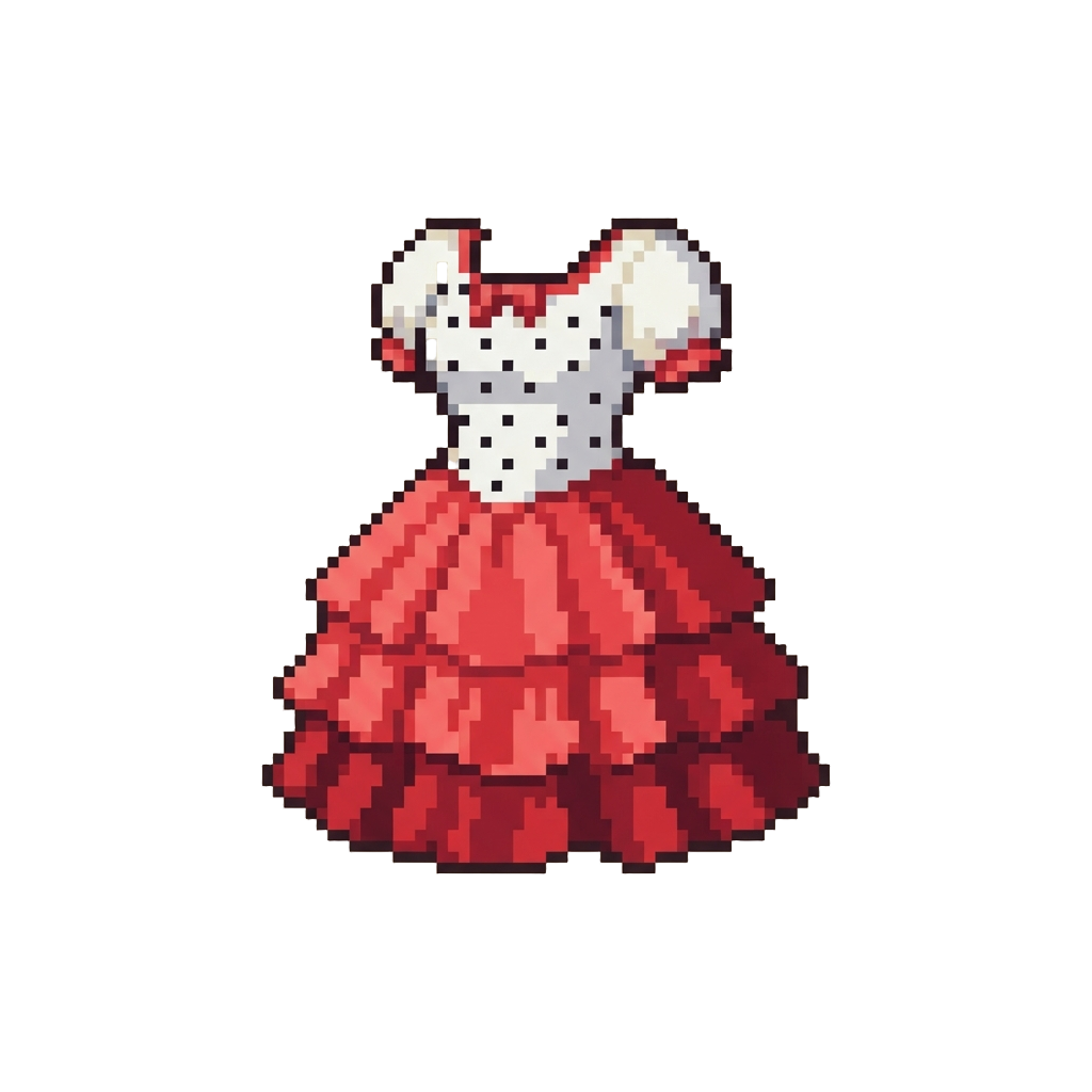 A Ruffled Polka-dot Tea-length Bridal Dress with Red Tulle